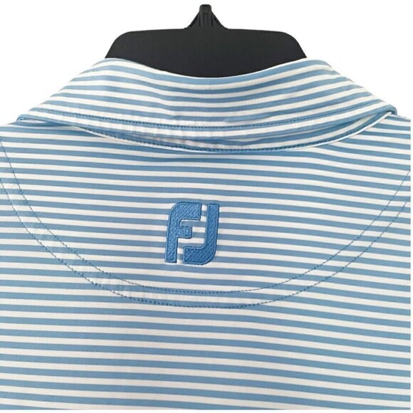 Footjoy Men's Sz L Blue White Striped Short Sleeve Golf Athletic Polo Shirt - Picture 4 of 8